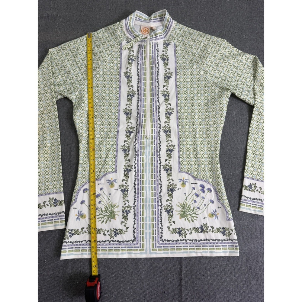 TORY BURCH Talia Botanical Printed Stretch Long Sleeve Quarter Zip Size S - Picture 7 of 8